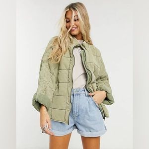 Free people quilted dolman jacket in green medium